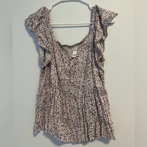 Women’s Large Babydoll Flutter Sleeved Pink Blouse